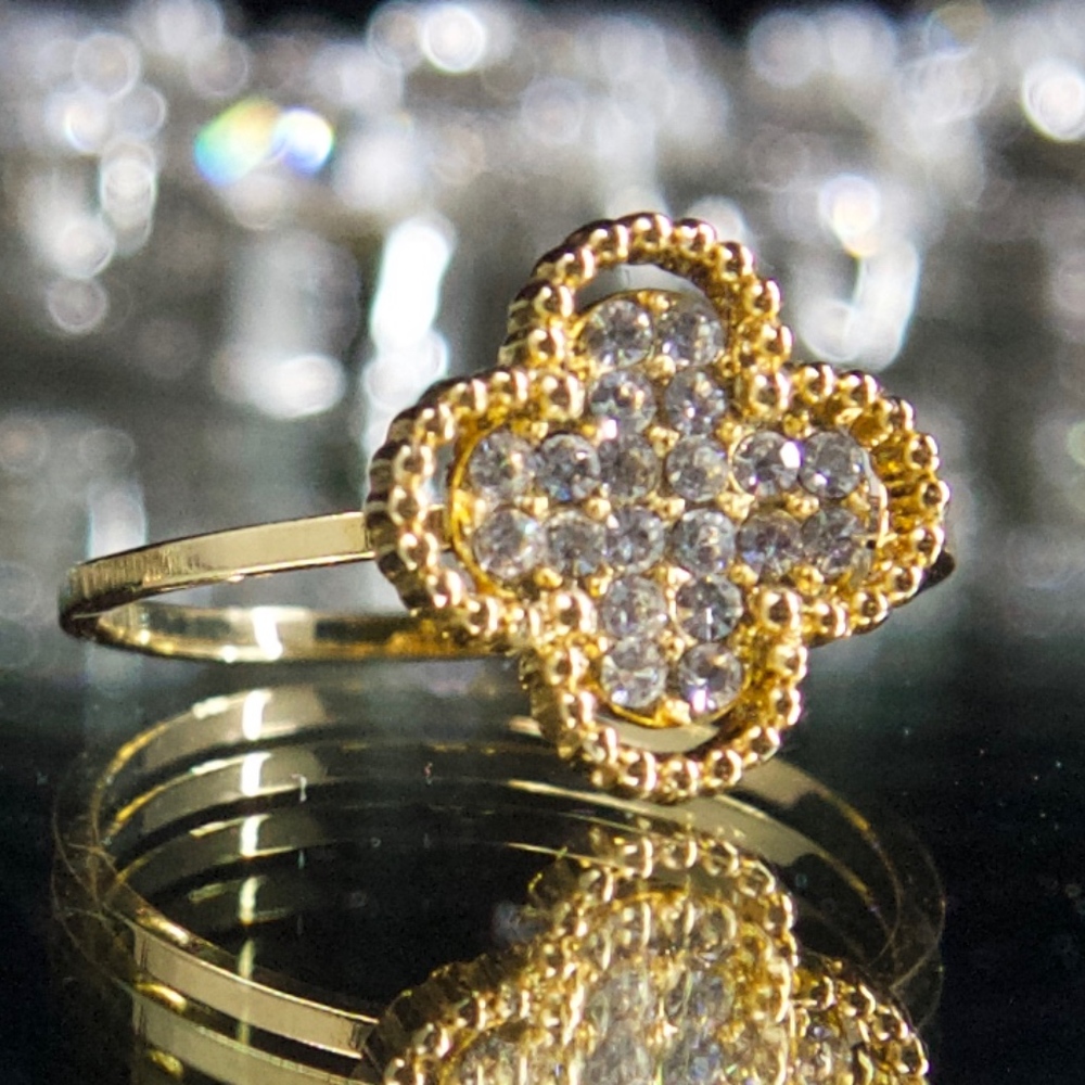 18kt Gold Dipped Pave Swarovski Sunflower Ring